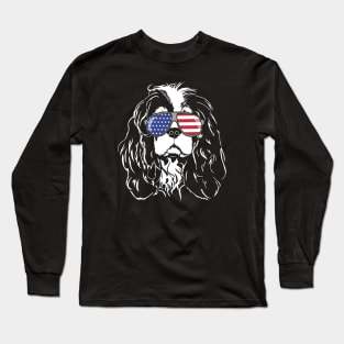 Proud Cavalier King Charles Spaniel American Flag sunglasses Long Sleeve T-Shirt